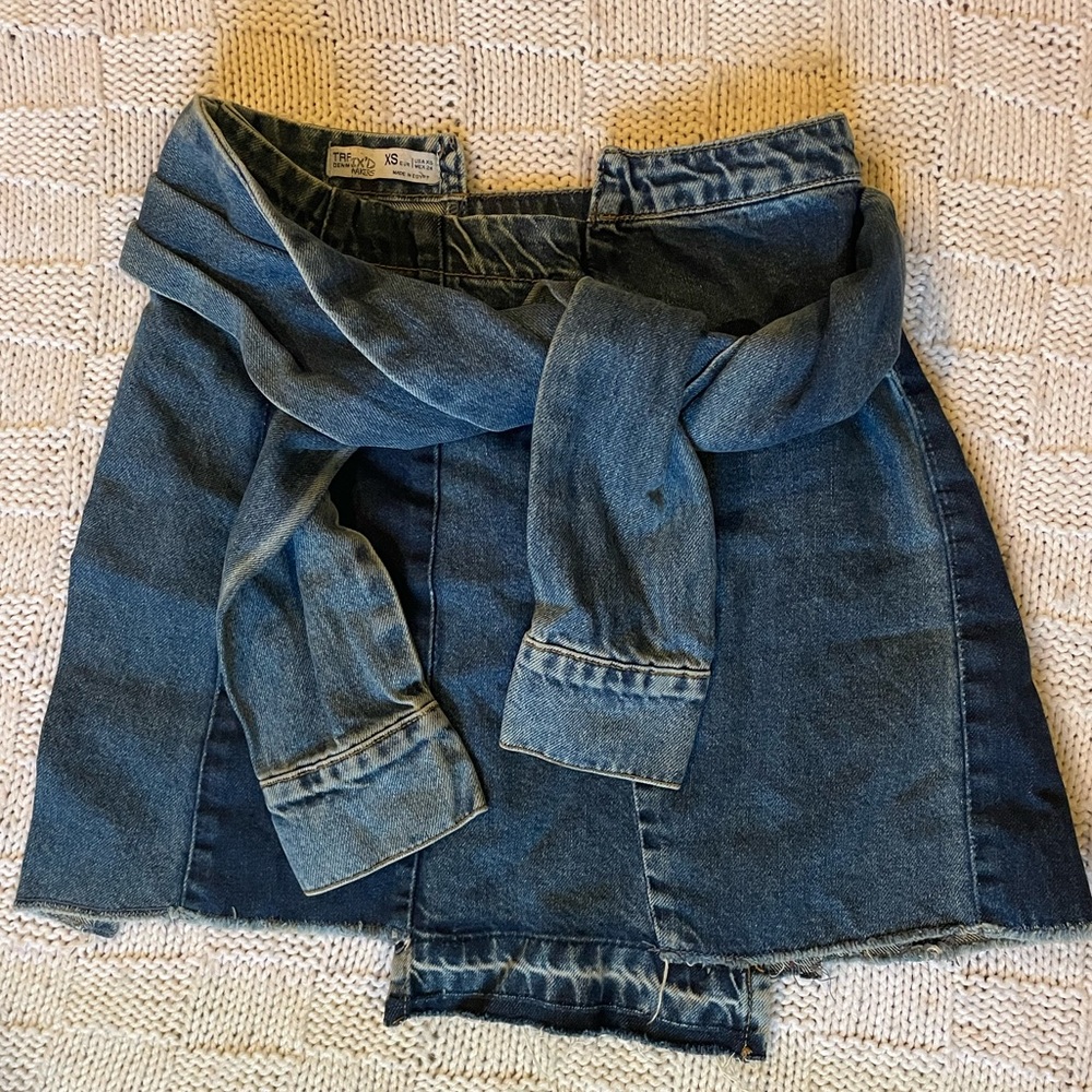 Zara denim skirt with jacket arm ties